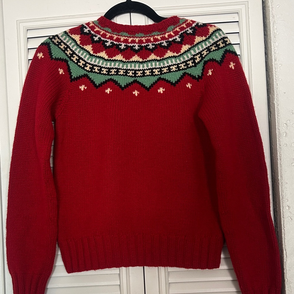 Ralph Lauren MED Red/Green hand knit Fair Isle 100% lambs wool Sweater - Picture 4 of 11